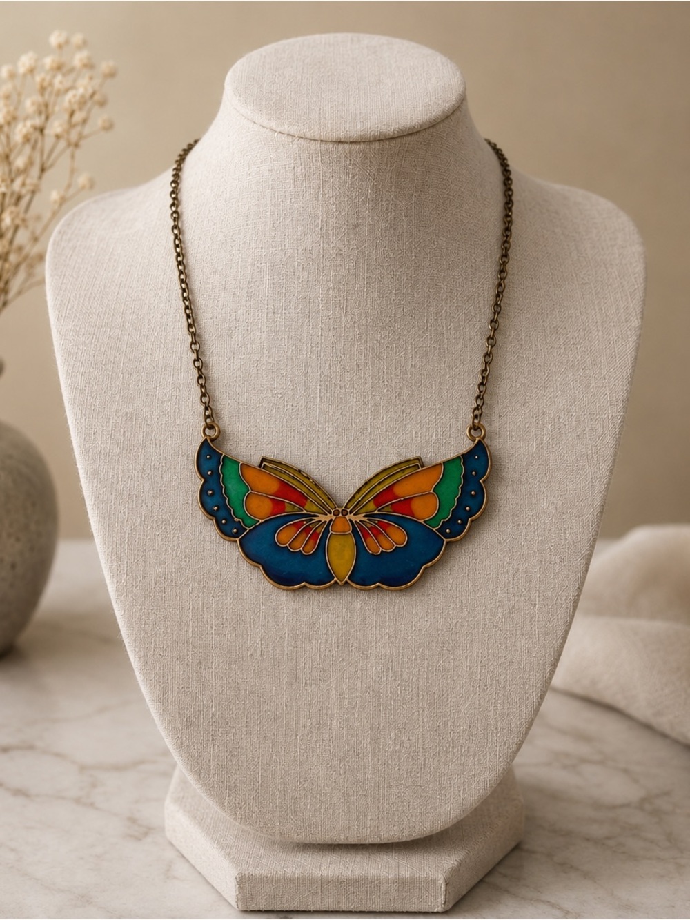 Y2K Rainbow Enamel Butterfly Statement Necklace | Cottagecore • Fairycore • Boho